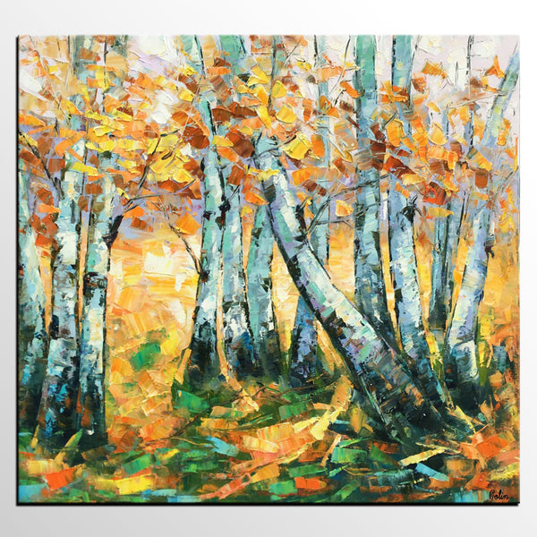 Landscape Painting, Oil Painting, Autumn Tree Painting, Abstract Painting, Custom Canvas Painting-LargePaintingArt.com