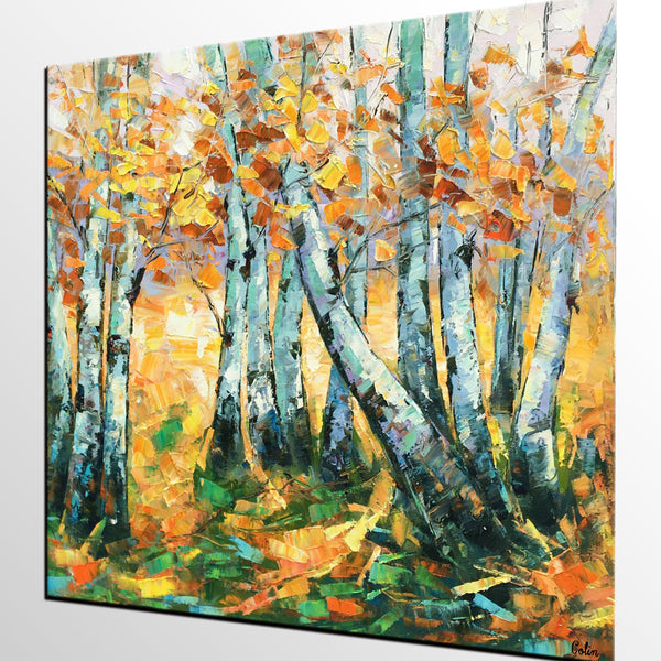 Landscape Painting, Oil Painting, Autumn Tree Painting, Abstract Painting, Custom Canvas Painting-LargePaintingArt.com