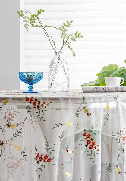 Spring Flower Rectangular Tablecloth for Oval Table, Extra Large Lace Tablecloths, Lace Embroidered Table Covers, Rectangular Table Covers for Coffee Table-LargePaintingArt.com