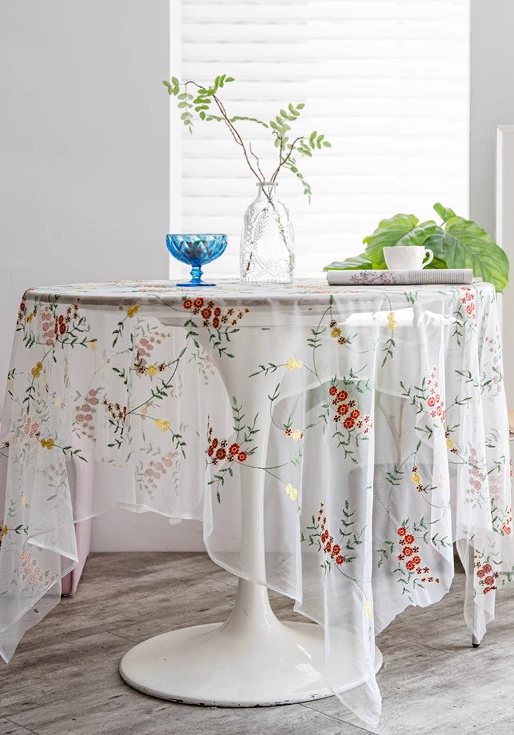 Spring Flower Rectangular Tablecloth for Oval Table, Extra Large Lace Tablecloths, Lace Embroidered Table Covers, Rectangular Table Covers for Coffee Table-LargePaintingArt.com