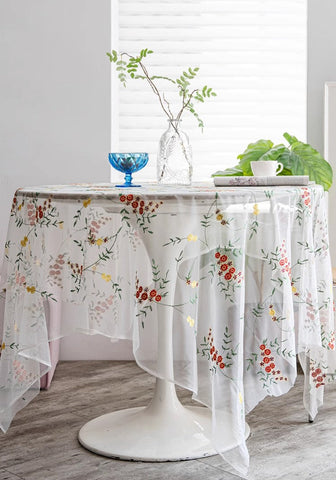 Spring Flower Rectangular Tablecloth for Oval Table, Extra Large Lace Tablecloths, Lace Embroidered Table Covers, Rectangular Table Covers for Coffee Table-LargePaintingArt.com