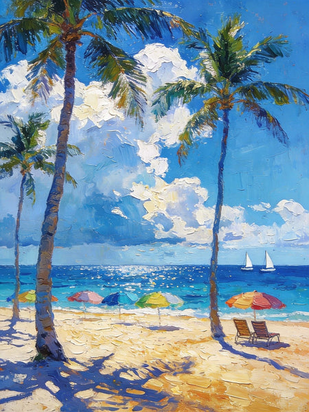 Hand Painted Canvas Wall Art, Palm Trees and Peaceful Seas, Beach Seashore Paintings, Original Artwork, Small Oil Paintings, Heavy Texture Artwork, Small Canvas Paintings-LargePaintingArt.com