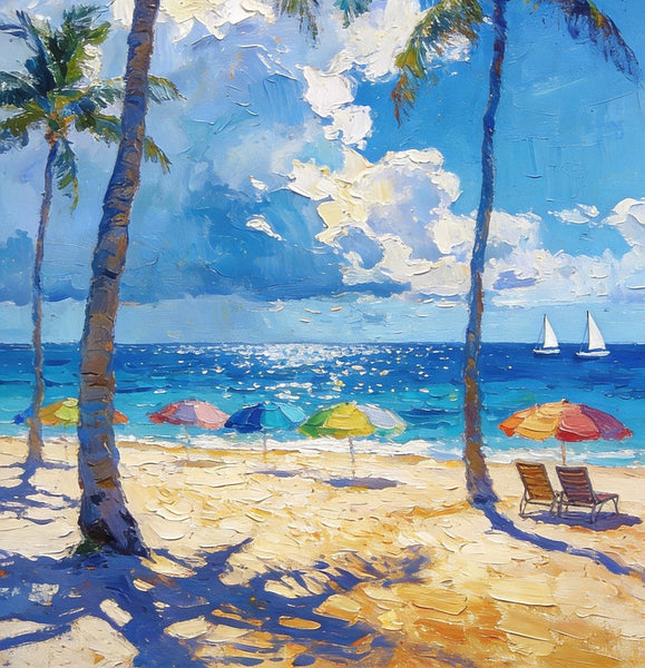 Hand Painted Canvas Wall Art, Palm Trees and Peaceful Seas, Beach Seashore Paintings, Original Artwork, Small Oil Paintings, Heavy Texture Artwork, Small Canvas Paintings-LargePaintingArt.com
