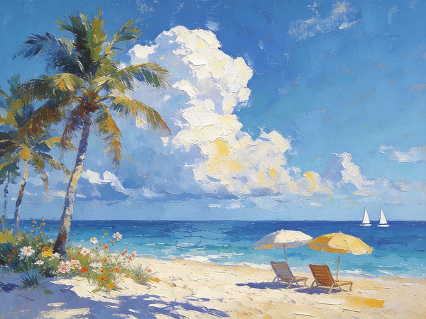 Beachside Bliss, Seashore Beach Painting, Small Oil Paintings, Original Landscape Paintings, Buy Painting Online, Hand Painted Canvas Art, Heavy Texture Artwork-LargePaintingArt.com