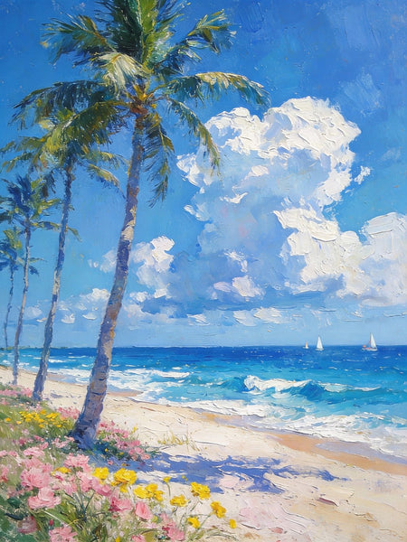 Sandy Shores and Palm Trees, Beach Palm Tree Paintings, Original Artwork, Seashore Painting, Small Oil Paintings, Hand Painted Canvas Wall Art, Heavy Texture Artwork, Small Canvas Paintings-LargePaintingArt.com