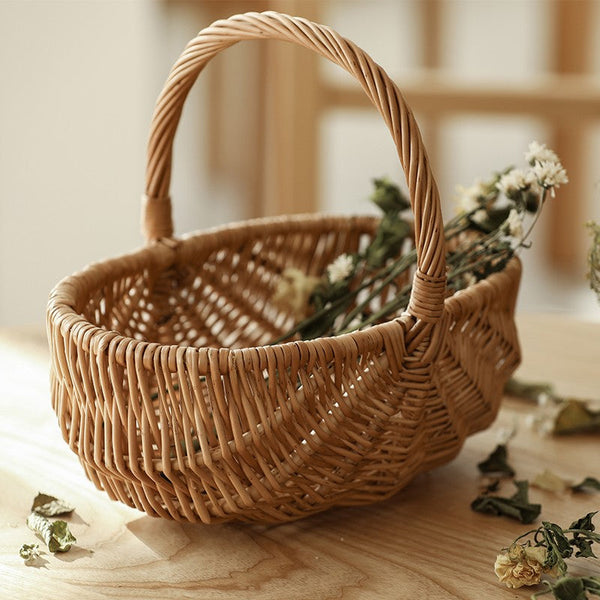 Natural Fruit Basket, Kitchen Storage Baskets, Natural Hand-woven Wicker Storage Basket, Large Picnic Food Basket with Handle, Lovely Willow Weaving Baskets for Vegetable-LargePaintingArt.com