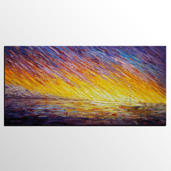 Custom Extra Large Painting, Sail Boat Landscape Painting, Abstract Landscape Paintings-LargePaintingArt.com