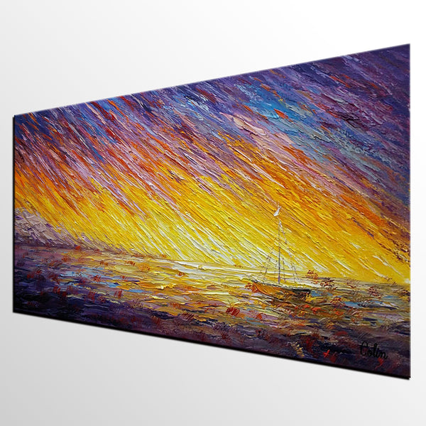 Custom Extra Large Painting, Sail Boat Landscape Painting, Abstract Landscape Paintings-LargePaintingArt.com