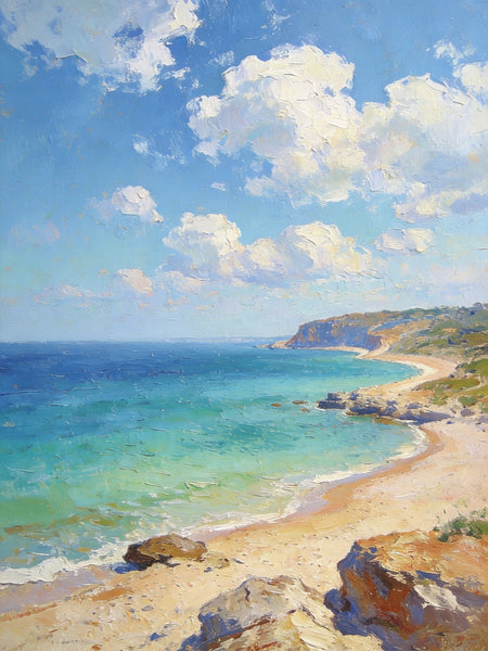 Ocean Breeze and Sun Kissed Sand, Original Artwork Small Paintings, Hand Painted Canvas Art, On Canvas Small Paintings, Palette Knife Artwork, Landscape Canvas Paintings-LargePaintingArt.com