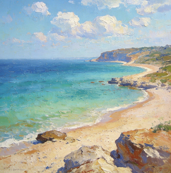 Ocean Breeze and Sun Kissed Sand, Original Artwork Small Paintings, Hand Painted Canvas Art, On Canvas Small Paintings, Palette Knife Artwork, Landscape Canvas Paintings-LargePaintingArt.com