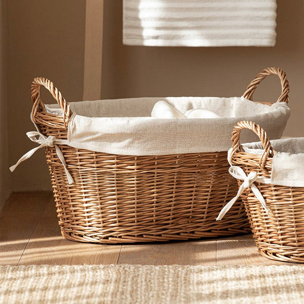 Large Kitchen Round Storage Baskets, Large Food Storage Basket with Handle, Natural Hand-woven Wicker Storage Basket for Clothes, Willow Weaving Baskets for Toys-LargePaintingArt.com