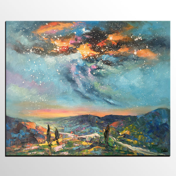 Oil Painting, Starry Night Sky Painting, Custom Abstract Canvas Artwork, Canvas Painting for Kitchen-LargePaintingArt.com