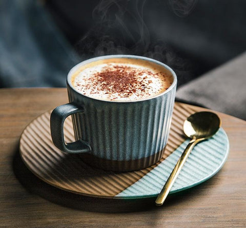 Coffee Cup and Saucer Set, Pottery Coffee Cups, Cappuccino Coffee Mug, Ceramic Coffee Cups, Coffee Cup for Sale, Tea Cup, White / Green / Blue / Yellow-LargePaintingArt.com