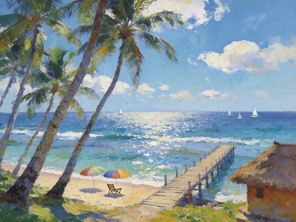 Tropical Beach Dream, Seashore Beach Paintings, Small Wall Art Paintings, Hand Painted Canvas Art, Small Oil Paintings, Landscape Canvas Paintings, Original Canvas Paintings-LargePaintingArt.com