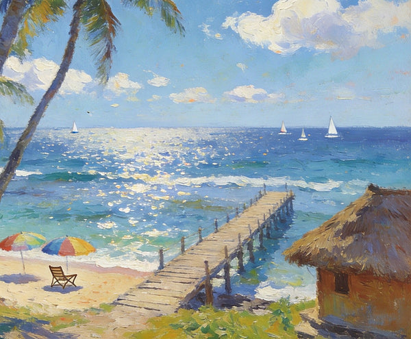 Tropical Beach Dream, Seashore Beach Paintings, Small Wall Art Paintings, Hand Painted Canvas Art, Small Oil Paintings, Landscape Canvas Paintings, Original Canvas Paintings-LargePaintingArt.com