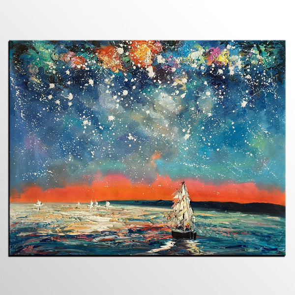 Landscape Painting, Starry Night Sky, Abstract Painting, Canvas Art, Custom Extra Large Canvas Painting-LargePaintingArt.com