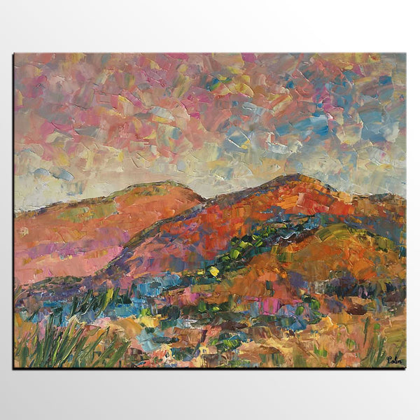 Custom Landscape Oil Painting, Original Artwork, Autumn Mountain Painting, Canvas Painting-LargePaintingArt.com