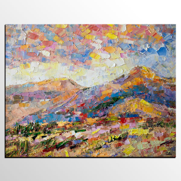 Oil Painting on Canvas, Mountain Landscape Painting, Custom Original Painting for Sale, Landscape Canvas Painting for Bedroom-LargePaintingArt.com