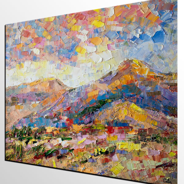 Oil Painting on Canvas, Mountain Landscape Painting, Custom Original Painting for Sale, Landscape Canvas Painting for Bedroom-LargePaintingArt.com