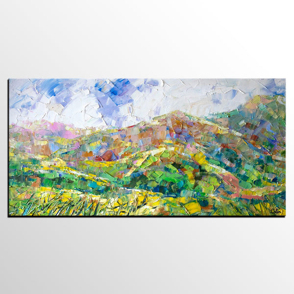 Mountain Landscape Painting, Spring Mountain Painting, Custom Original Painting on Canvas, Landscape Painting for Dining Room-LargePaintingArt.com