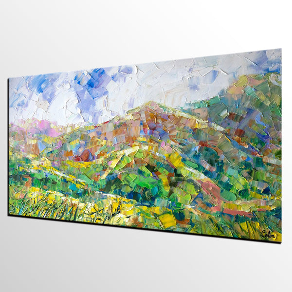 Mountain Landscape Painting, Spring Mountain Painting, Custom Original Painting on Canvas, Landscape Painting for Dining Room-LargePaintingArt.com