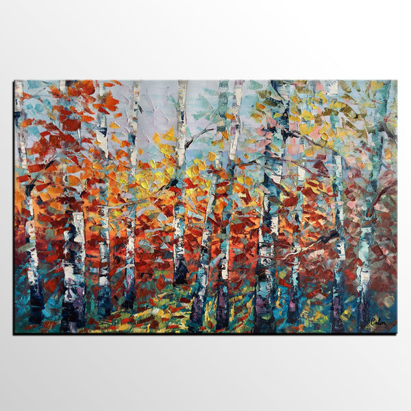 Landscape Painting, Birch Tree Painting, Custom Extra Large Canvas Art, Heavy Texture Original Artwork, Canvas Oil Painting-LargePaintingArt.com