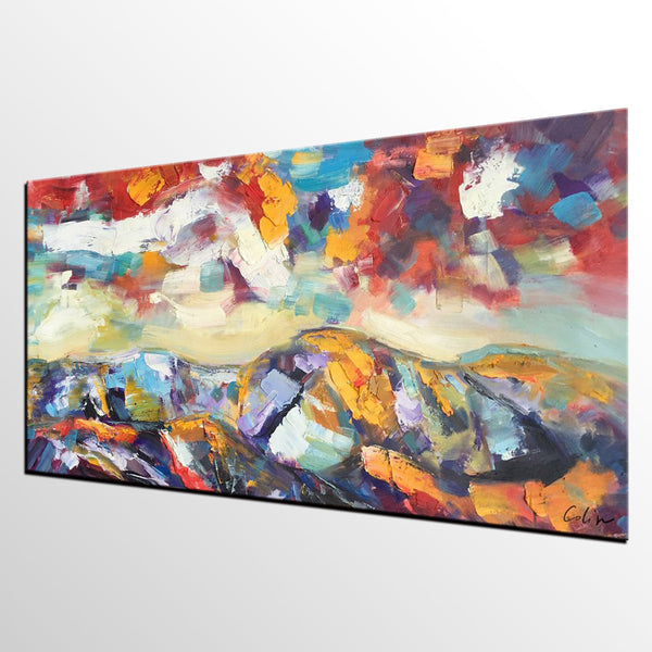 Mountain Landscape Painting, Original Landscape Painting, Custom Art, Heavy Texture Painting, Oil Painting for Living Room-LargePaintingArt.com