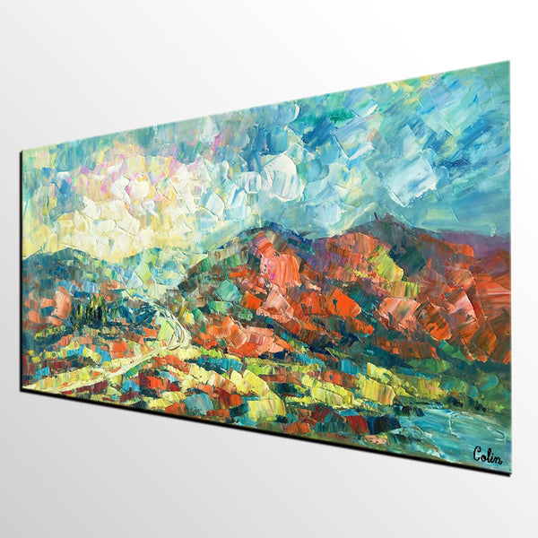 Original Wall Art, Mountain Landscape Painting, Large Wall Art, Original Artwork, Canvas Painting-LargePaintingArt.com