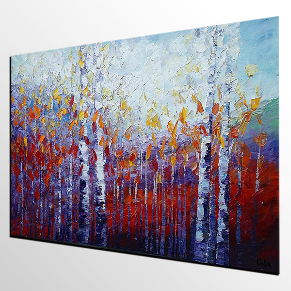 Custom Canvas Art, Autumn Tree Painting, Abstract Landscape Painting, Canvas Painting-LargePaintingArt.com