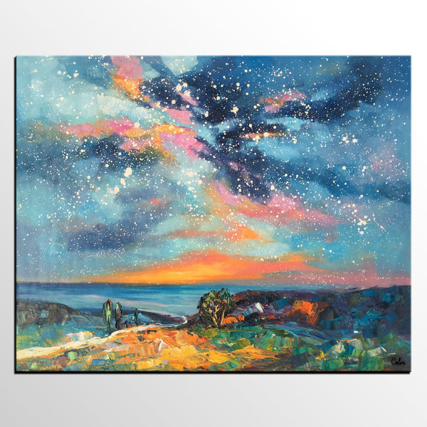 Original Painting, Starry Night Sky Painting, Original Artwork, Custom Large Canvas Painting, Art on Canvas-LargePaintingArt.com