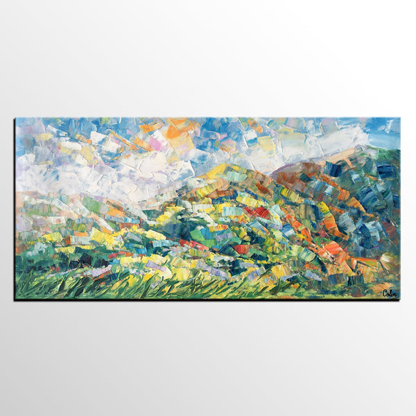 Spring Mountain Landscape Painting, Canvas Artwork, Original Artwork, Custom Extra Large Art-LargePaintingArt.com