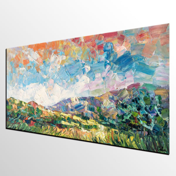 Spring Mountain Landscape Painting, Custom Extra Large Painting, Canvas Artwork, Original Artwork-LargePaintingArt.com