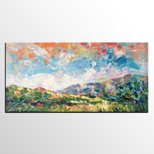 Spring Mountain Landscape Painting, Custom Extra Large Painting, Canvas Artwork, Original Artwork-LargePaintingArt.com