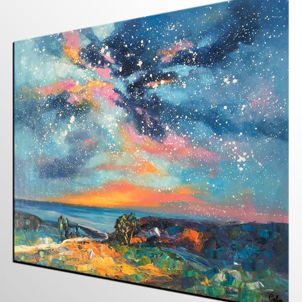 Original Painting, Starry Night Sky Painting, Original Artwork, Custom Large Canvas Painting, Art on Canvas-LargePaintingArt.com