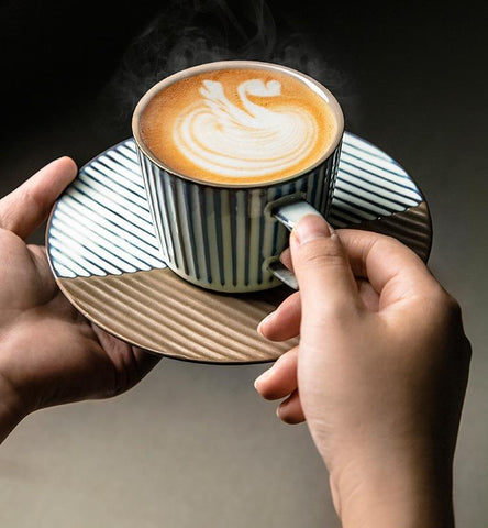 White Ceramic Coffee Cups, Pottery Coffee Cups, Cappuccino Coffee Mug, Coffee Cup and Saucer Set, Coffee Cup for Sale, Tea Cup, White / Green / Blue / Yellow-LargePaintingArt.com
