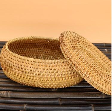 Storage Basket for Kitchen, Small Rattan Storage Basket, Round Storage Basket with Lid, Pantry Storage Ideas-LargePaintingArt.com