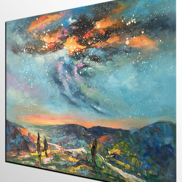 Oil Painting, Starry Night Sky Painting, Custom Abstract Canvas Artwork, Canvas Painting for Kitchen-LargePaintingArt.com