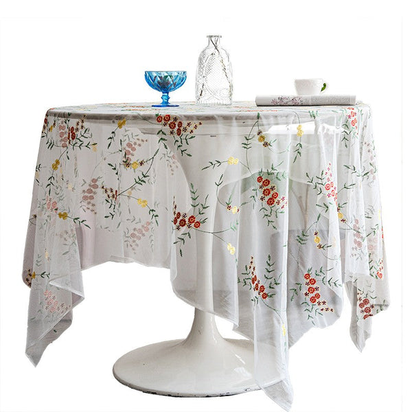 Spring Flower Rectangular Tablecloth for Oval Table, Extra Large Lace Tablecloths, Lace Embroidered Table Covers, Rectangular Table Covers for Coffee Table-LargePaintingArt.com
