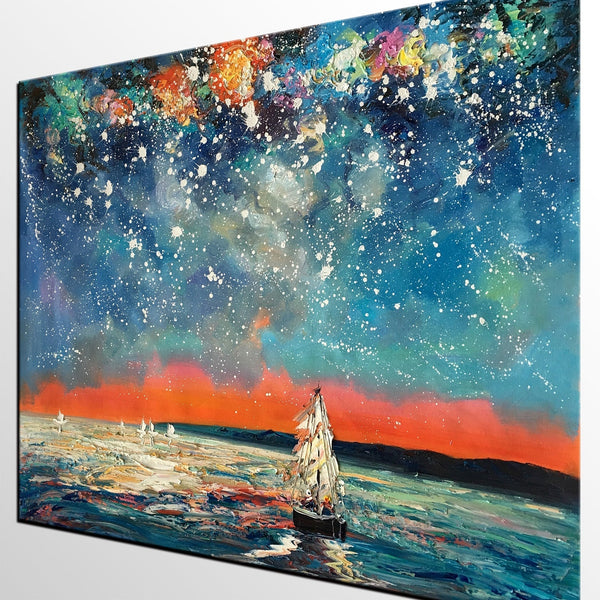Landscape Painting, Starry Night Sky, Abstract Painting, Canvas Art, Custom Extra Large Canvas Painting-LargePaintingArt.com