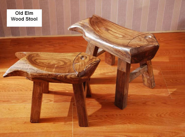 Solid Wood low Stool, Creative Shoe-changing Stool, Handmade Vintage Old Elm Wood Stool, Children's Wooden Stool, Sofa Stool, Dining Table Stool-LargePaintingArt.com