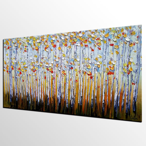 Abstract Landscape Paintings, Custom Original Oil Painting, Palette Knife Painting, Autumn Tree Paintings, Landscape Paintings for Bedroom-LargePaintingArt.com
