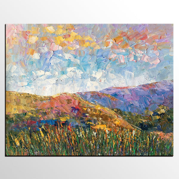Custom Large Wall Art, Mountain Landscape Canvas Art, Abstract Landscape Painting, Rustic Wall Art, Original Artwork-LargePaintingArt.com