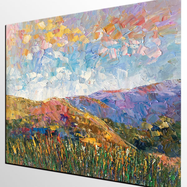 Custom Large Wall Art, Mountain Landscape Canvas Art, Abstract Landscape Painting, Rustic Wall Art, Original Artwork-LargePaintingArt.com