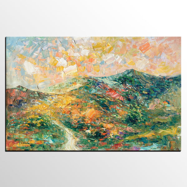 Large Oil Painting, Autumn Mountain Landscape Painting, Custom Abstract Painting, Heavy Texture Painting-LargePaintingArt.com
