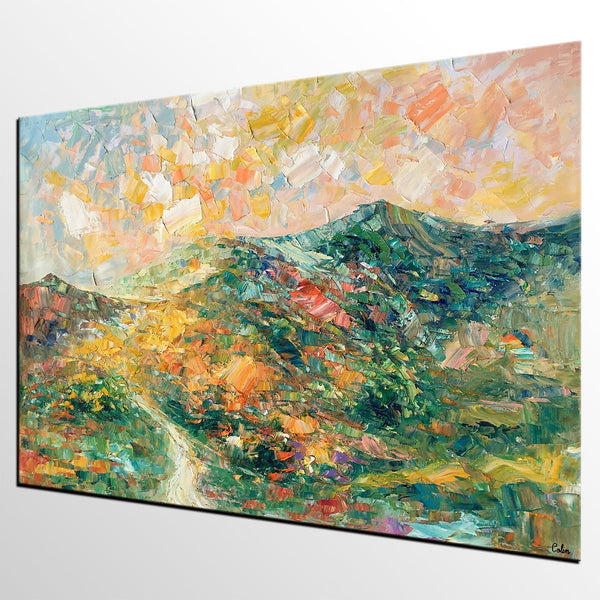 Large Oil Painting, Autumn Mountain Landscape Painting, Custom Abstract Painting, Heavy Texture Painting-LargePaintingArt.com