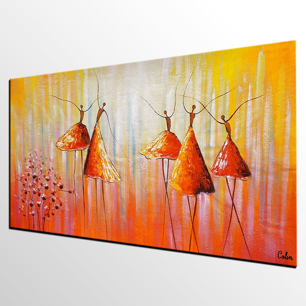 Dancing Painting, Ballet Dancer Painting, Large Abstract Painting for Sale, Heavy Texture Painting, Modern Paintings for Bedroom-LargePaintingArt.com