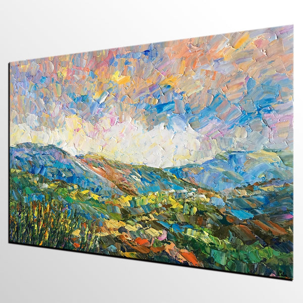 Landscape Oil Painting, Autumn Mountain Landscape Painting, Custom Abstract Painting, Heavy Texture Painting-LargePaintingArt.com
