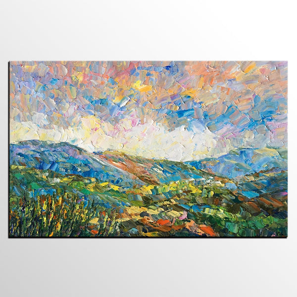 Landscape Oil Painting, Autumn Mountain Landscape Painting, Custom Abstract Painting, Heavy Texture Painting-LargePaintingArt.com