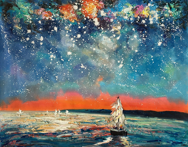 Landscape Painting, Starry Night Sky, Abstract Painting, Canvas Art, Custom Extra Large Canvas Painting-LargePaintingArt.com