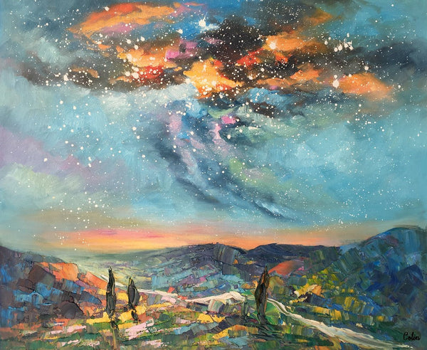 Oil Painting, Starry Night Sky Painting, Custom Abstract Canvas Artwork, Canvas Painting for Kitchen-LargePaintingArt.com